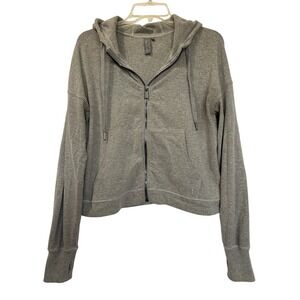 Sweaty Betty London Full Zip Up Cropped Hoodie Jacket, XS, Thumb Hole, Gray